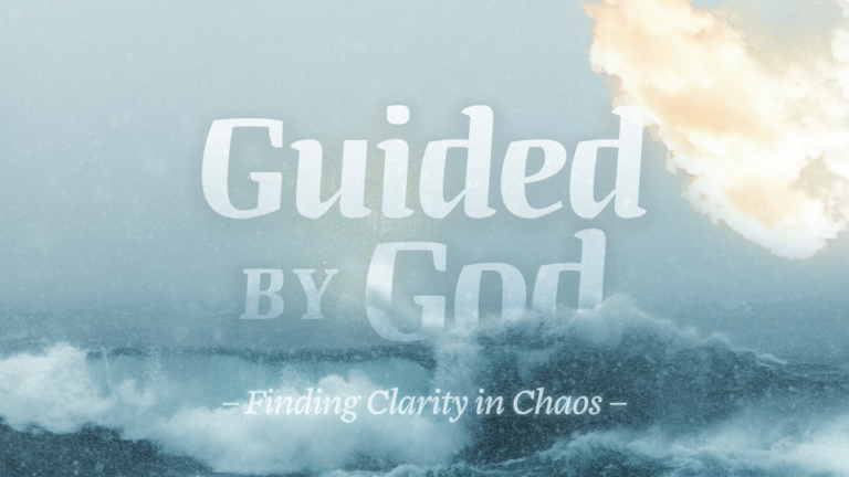 Guided by God: Finding Clarity in Chaos - text over ocean waves with clouds above